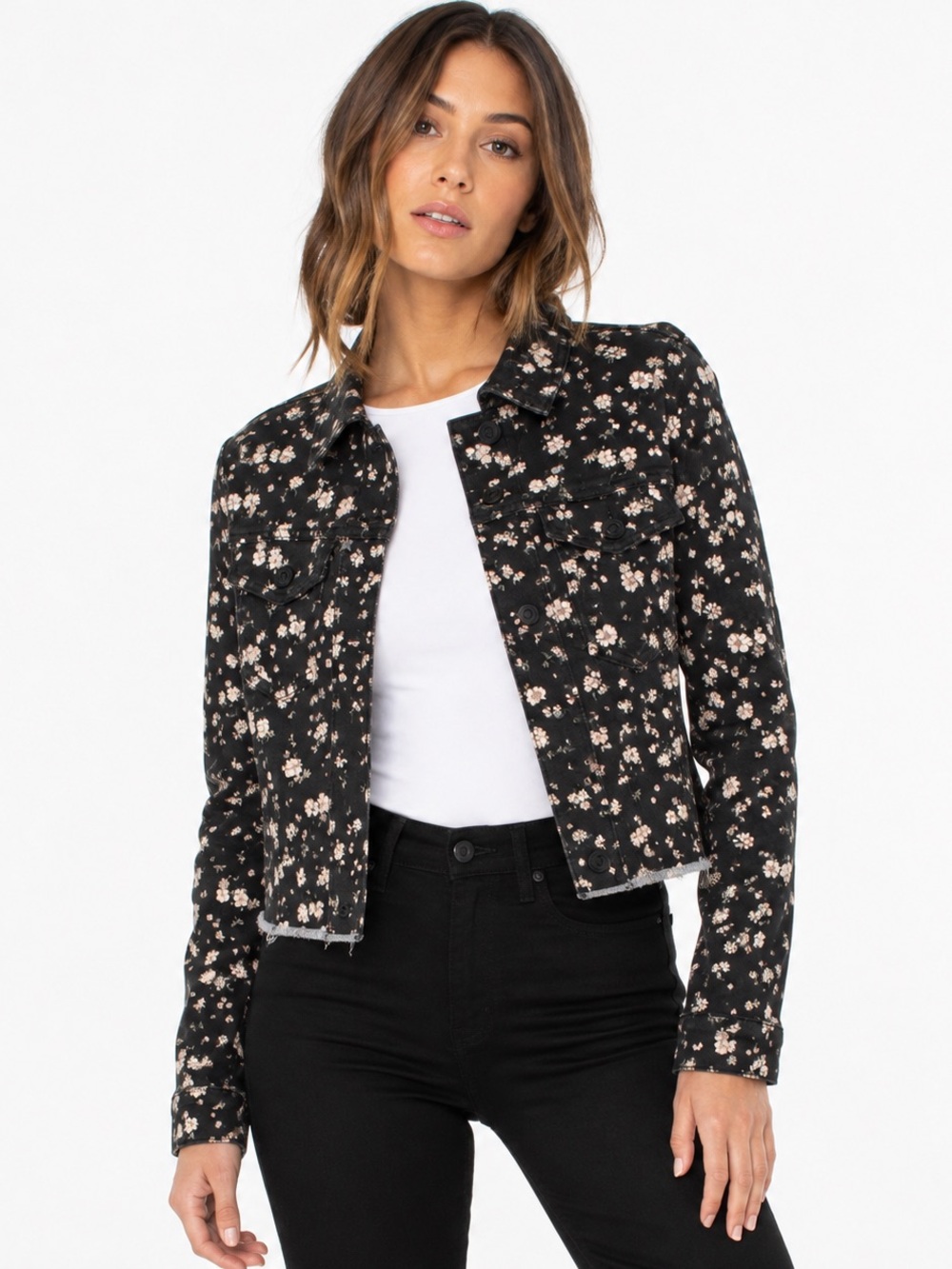Celebrity Pink Floral Puff Sleeve Denim Jacket Size M Cottagecore